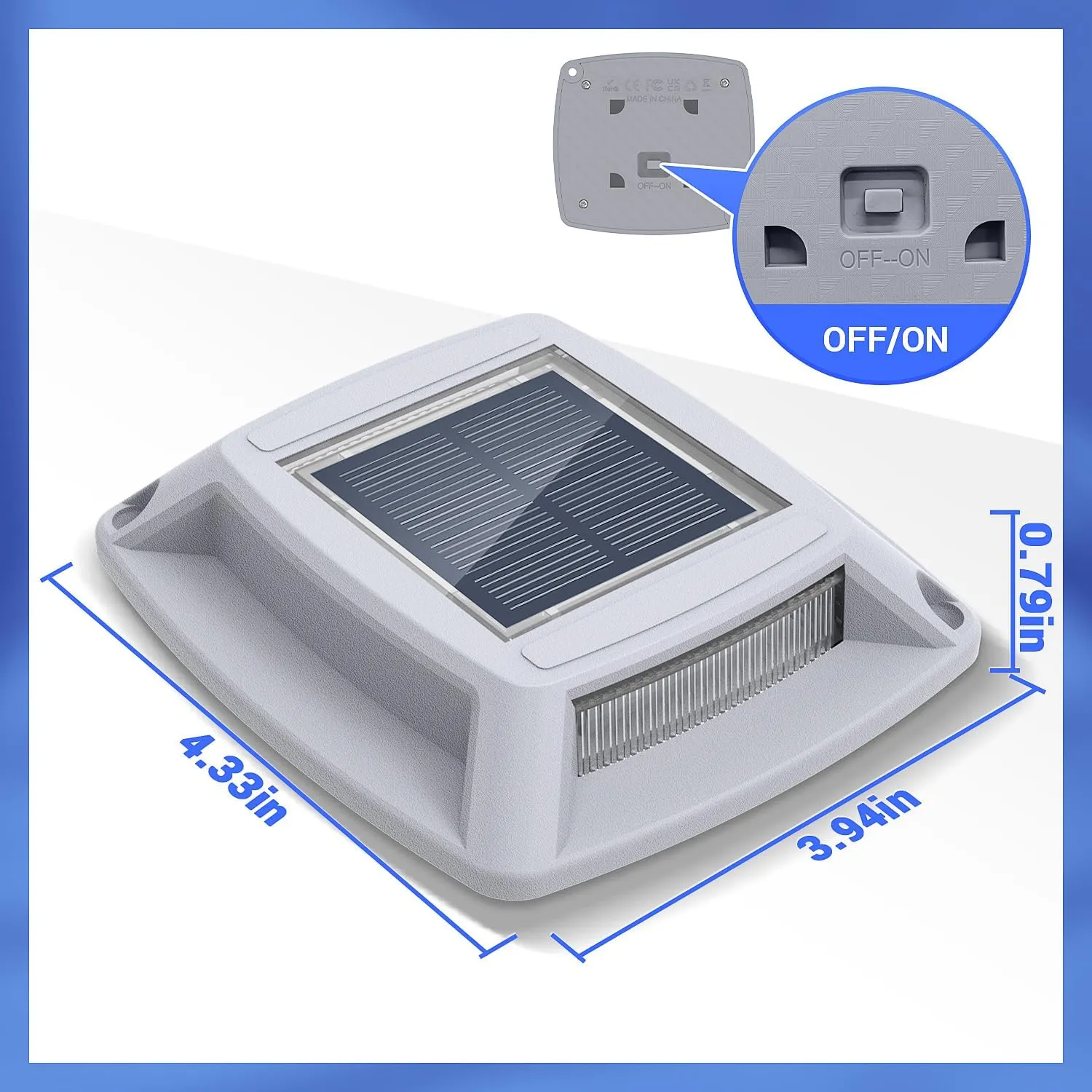 Solar Driveway Lights 16 Pack, Solar Powered IP68 Waterproof Dock Lights, 4 LED Driveway Markers Deck Light for Dock, Pathway, Walkway, Sidewalk, Garden, Yard, Stair, Marine Use (White)