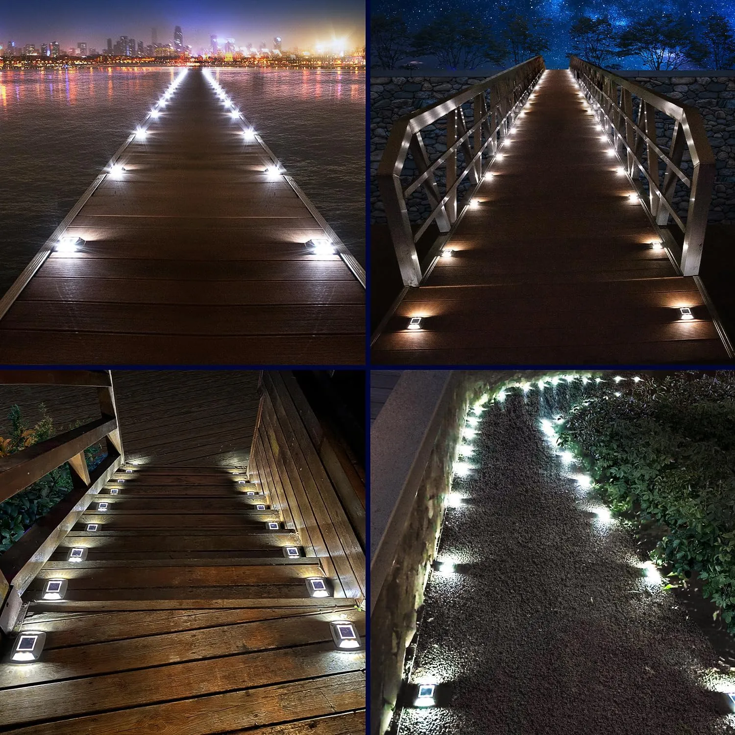 Solar Driveway Lights 16 Pack, Solar Powered IP68 Waterproof Dock Lights, 4 LED Driveway Markers Deck Light for Dock, Pathway, Walkway, Sidewalk, Garden, Yard, Stair, Marine Use (White)