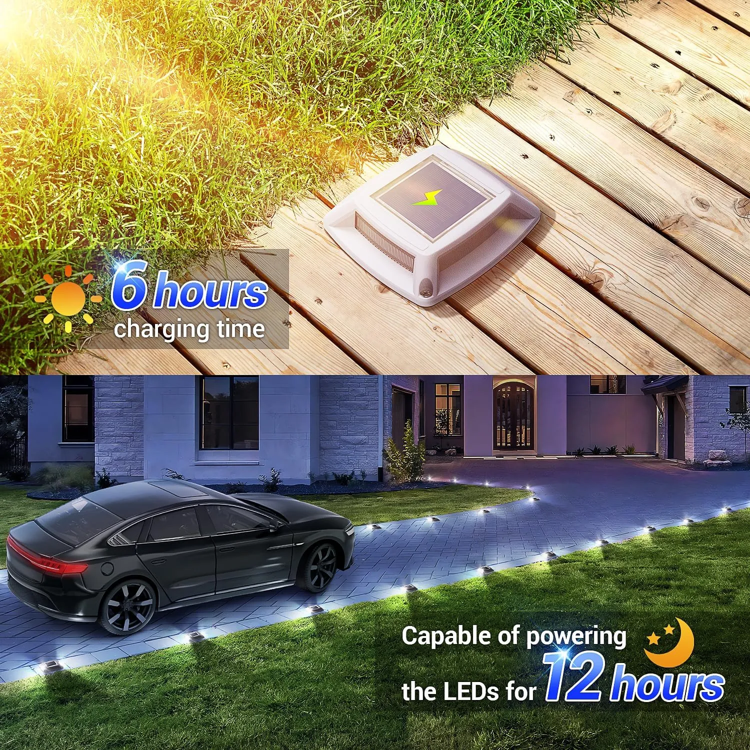 Solar Driveway Lights 16 Pack, Solar Powered IP68 Waterproof Dock Lights, 4 LED Driveway Markers Deck Light for Dock, Pathway, Walkway, Sidewalk, Garden, Yard, Stair, Marine Use (White)