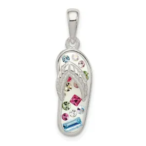 Stellux Multi-Color Crystal White Flip Flop Charm Pendant in Real 925 Sterling Silver