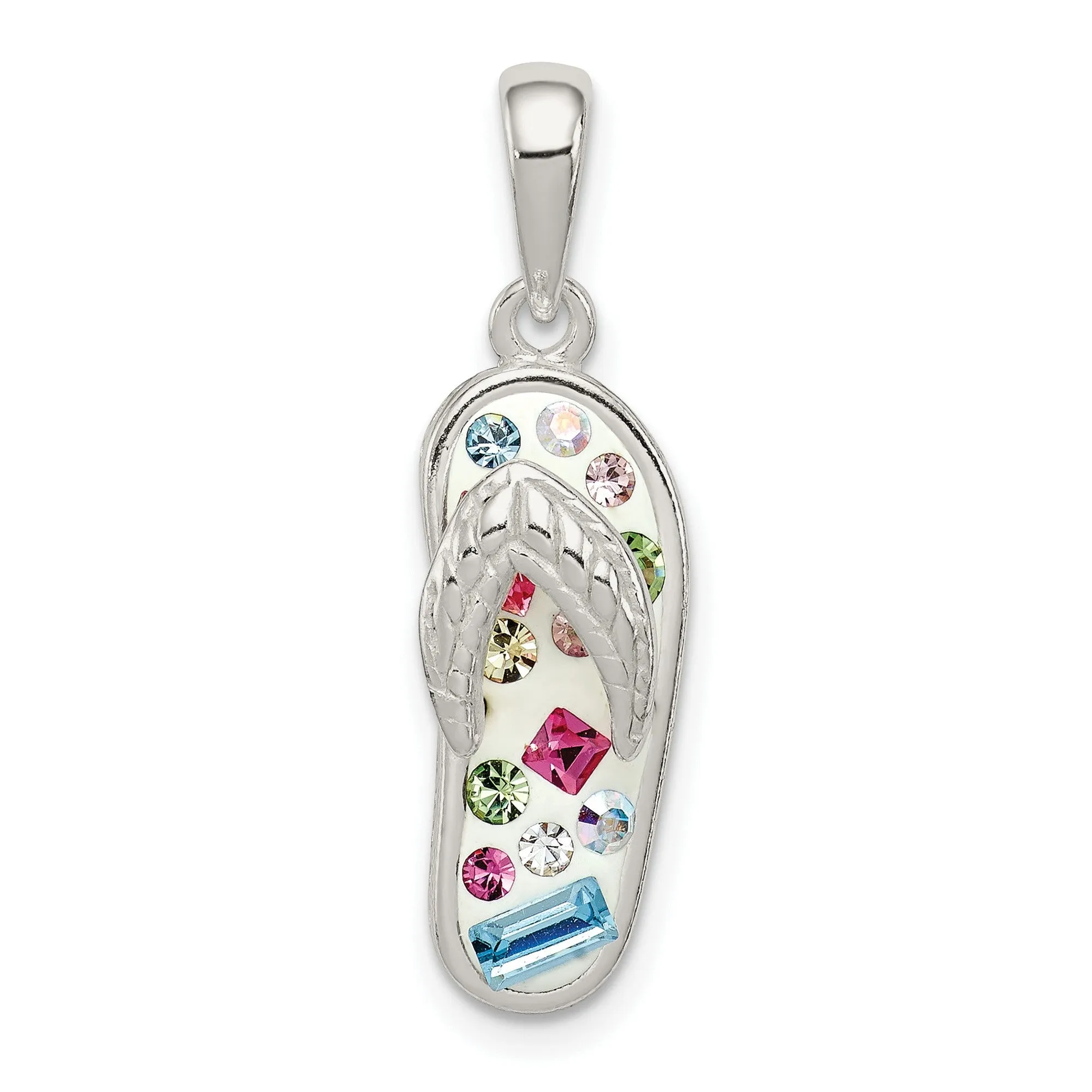 Stellux Multi-Color Crystal White Flip Flop Charm Pendant in Real 925 Sterling Silver