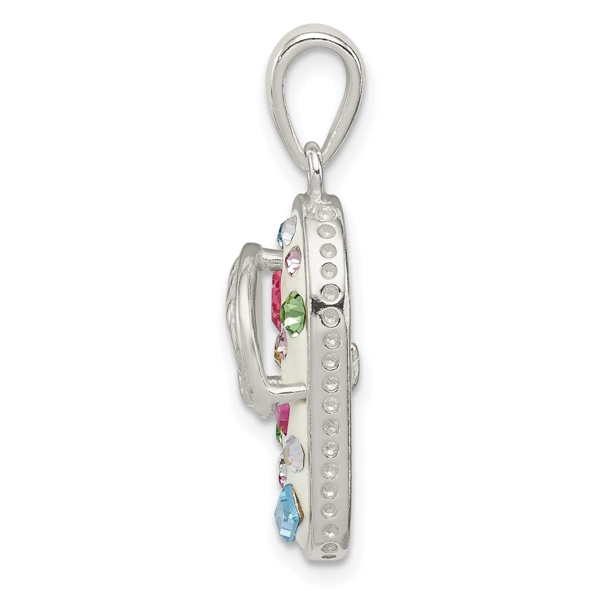 Stellux Multi-Color Crystal White Flip Flop Charm Pendant in Real 925 Sterling Silver
