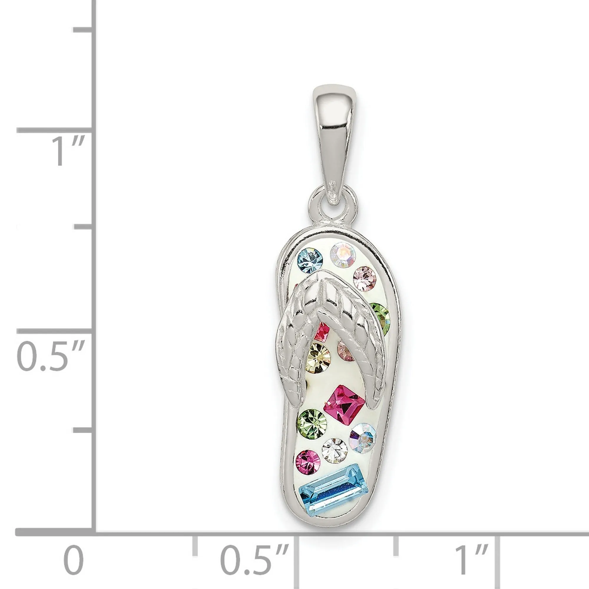Stellux Multi-Color Crystal White Flip Flop Charm Pendant in Real 925 Sterling Silver