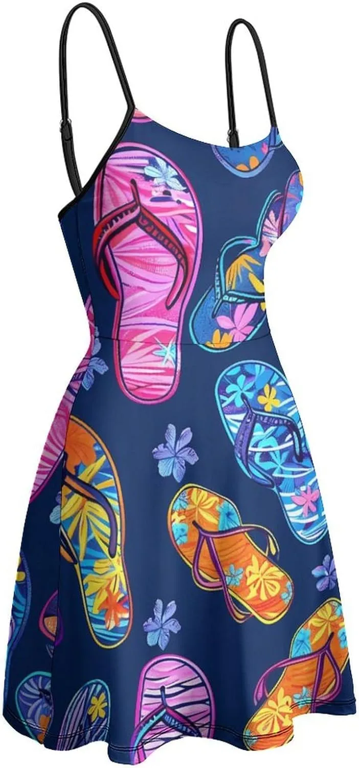 Summer Flip Flops Women's Mini Dress Casual Tank Dress Beach Sundress Sling Dress