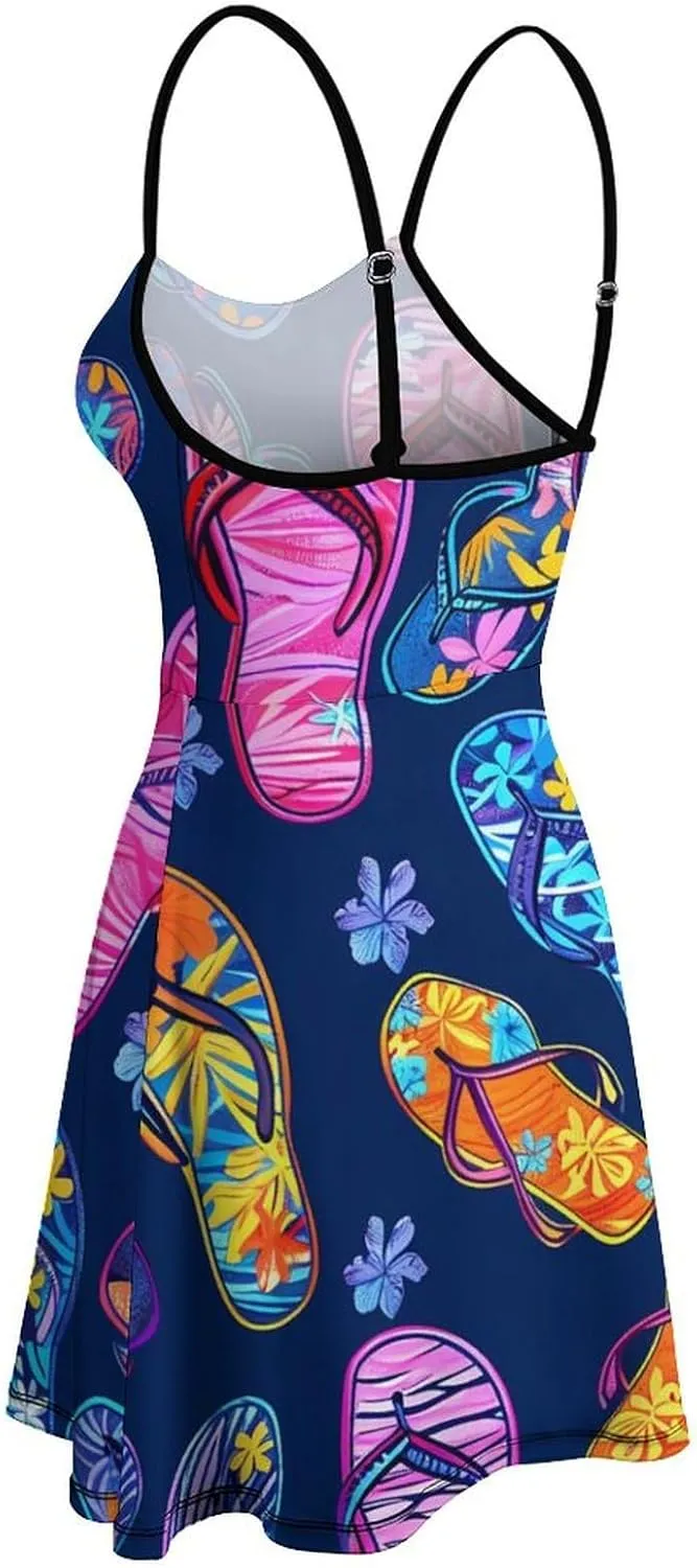 Summer Flip Flops Women's Mini Dress Casual Tank Dress Beach Sundress Sling Dress