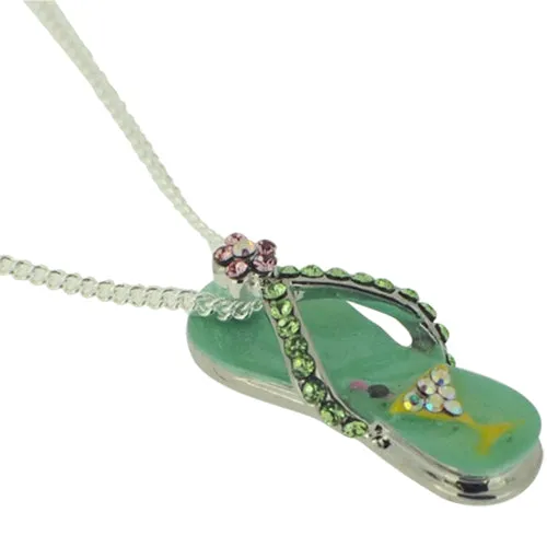 Swarovski Crystal Light Green Enamel Flip Flop Silver Pendant