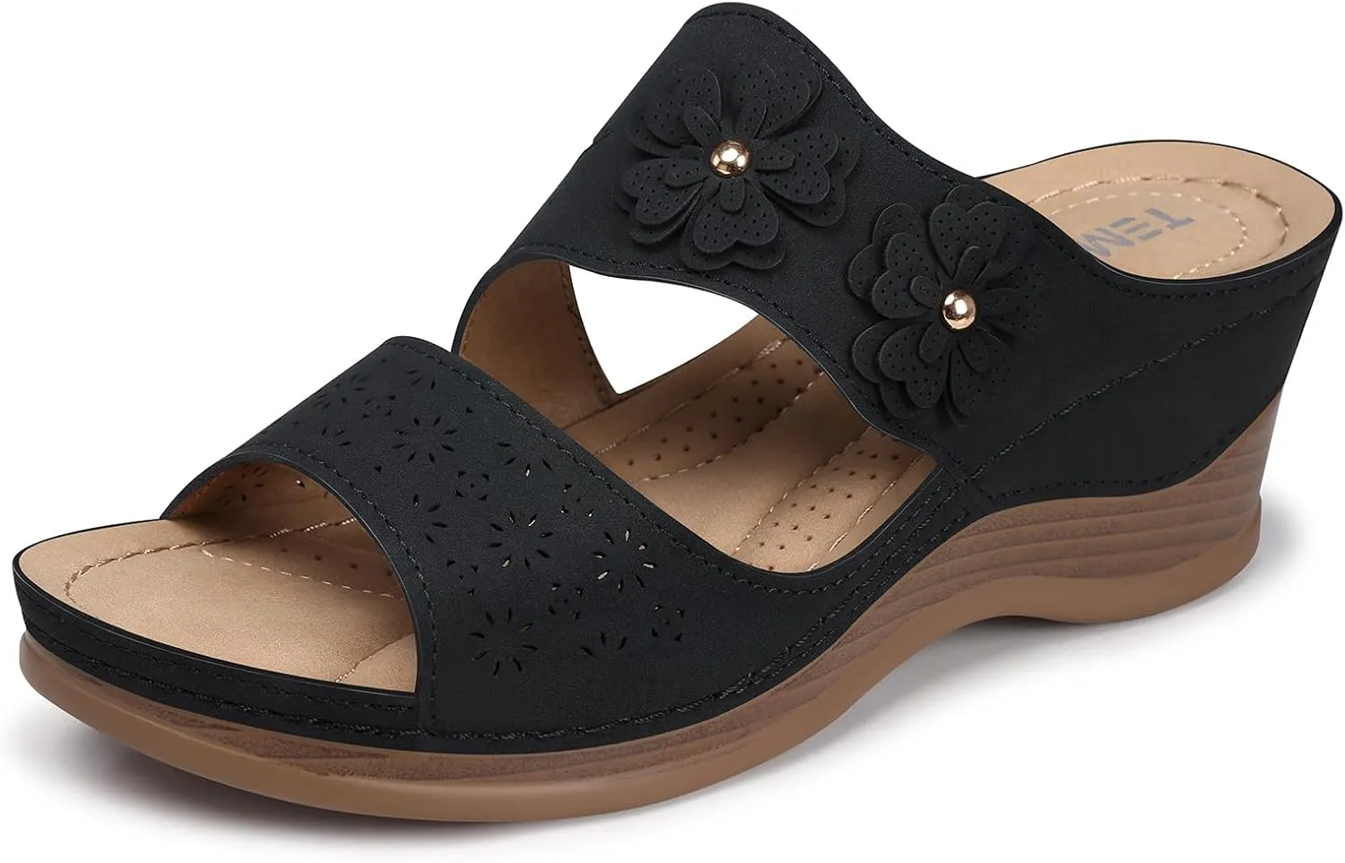 TEMOFON Women Wedge Sandals Dressy: Casual Sandal Woman Black Size 9 - Comfortable Arch Support Platform - Summer Orthopedic Sandals Shoes