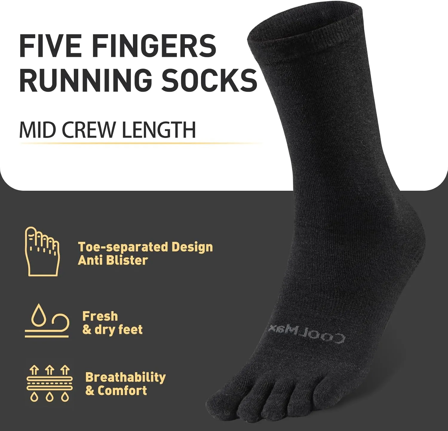 Toe Socks Liner Crew Socks for Men Women Cool-max Running Socks 3 Pairs Five Finger Socks