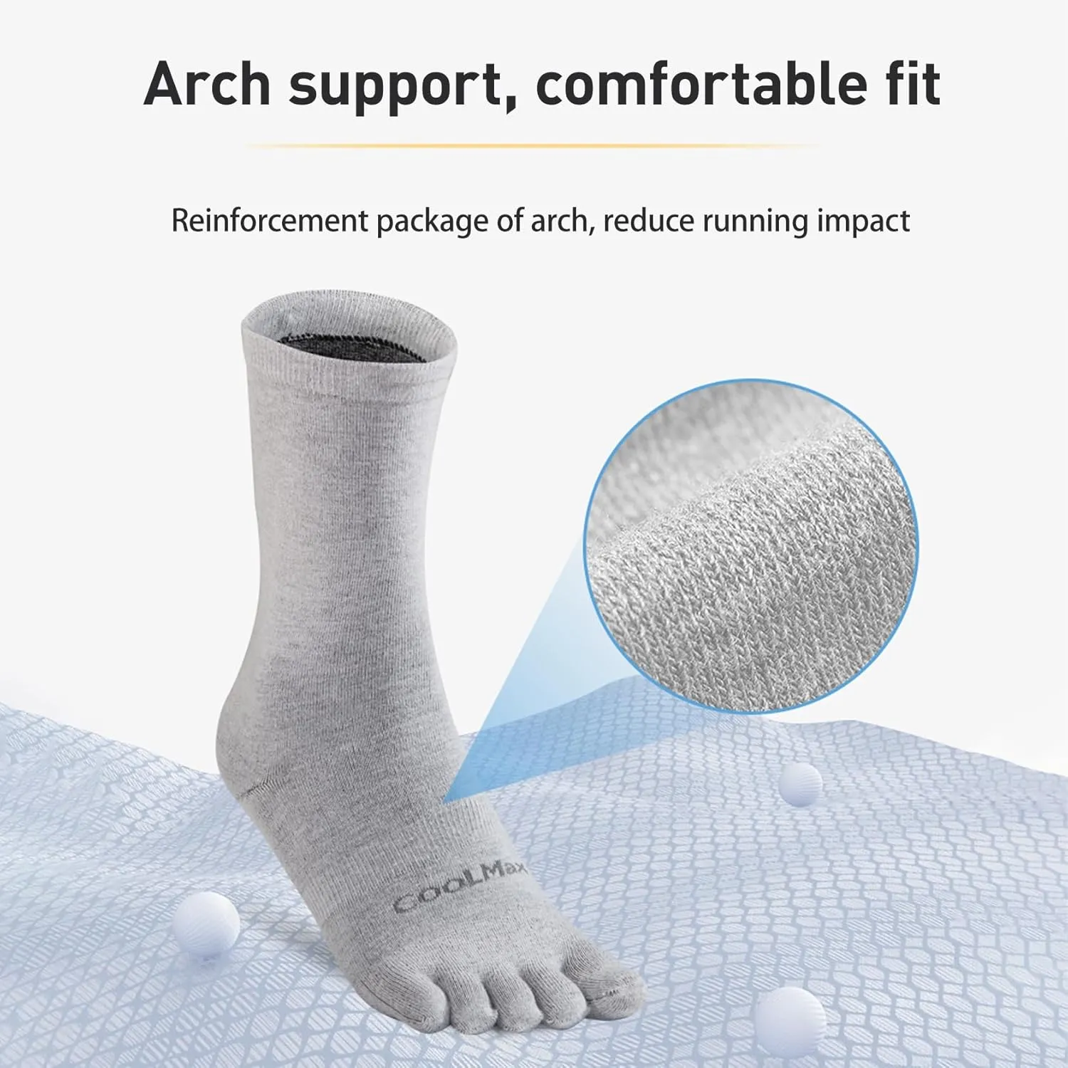 Toe Socks Liner Crew Socks for Men Women Cool-max Running Socks 3 Pairs Five Finger Socks