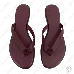 Tory Burch Benton Thong Sandals New Claret Wine Burgundy Logo Medallion Size 7
