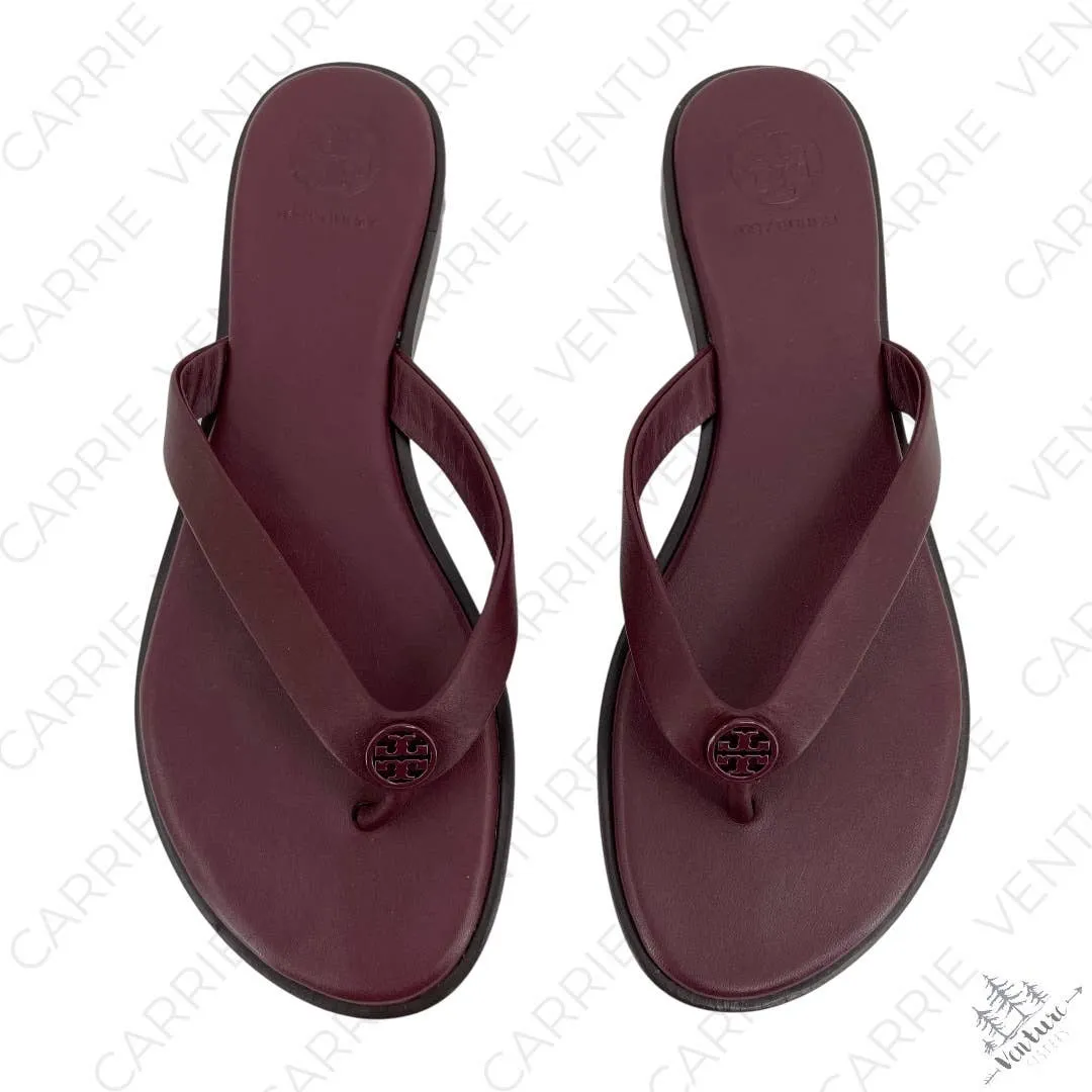 Tory Burch Benton Thong Sandals New Claret Wine Burgundy Logo Medallion Size 7