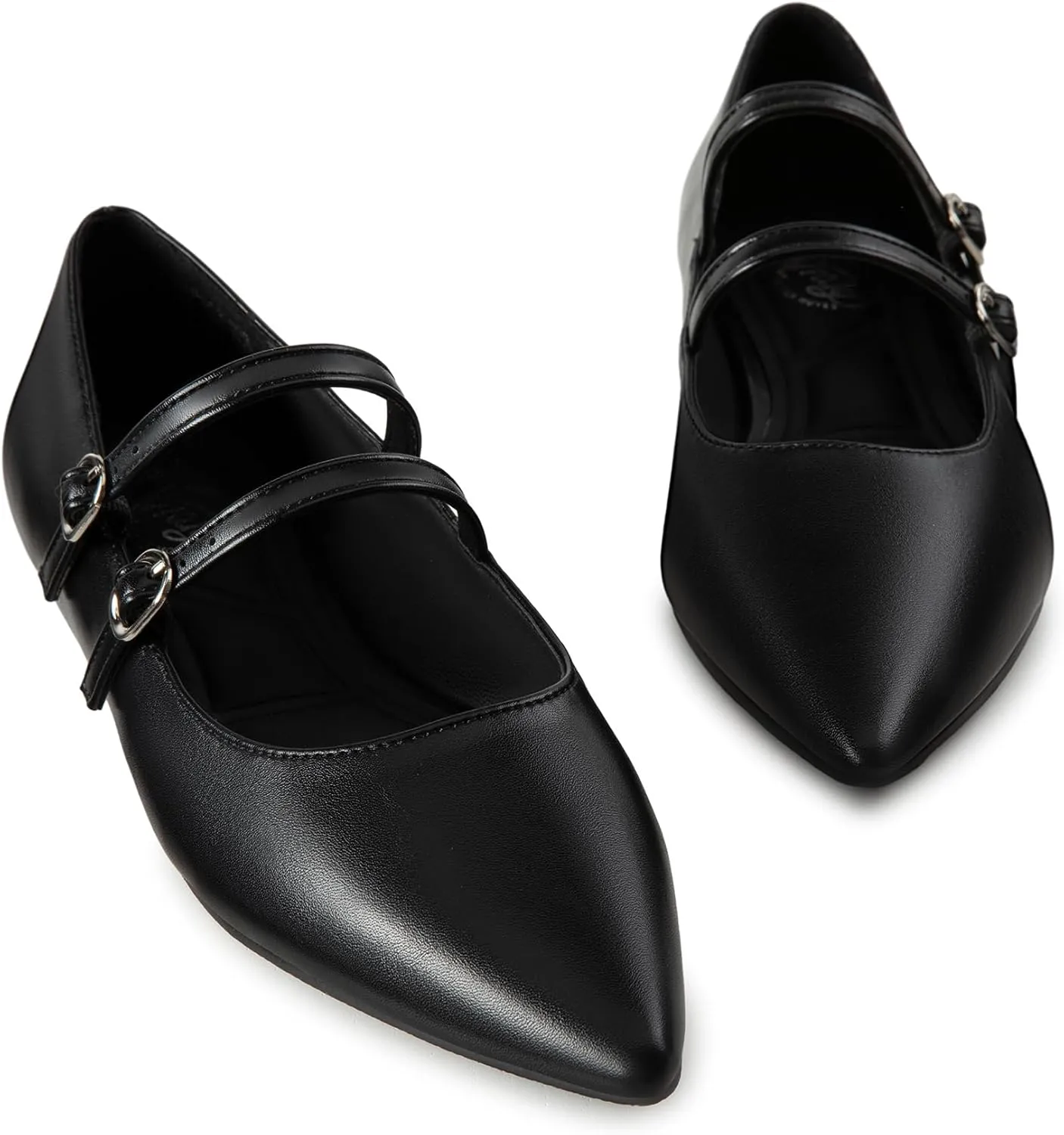 Trary Flats for Women Closed Pointed Toe Mary Jane Shoes Women Comfortable Slip on Ballet Flats Dressy Shoes Adjustable Strap PU Leather Mary Janes Loafers