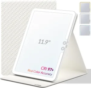 Travel Makeup Mirror with Lights, Portable Lighted Vanity Mirror with 100 LED, Rechargeable, Foldable for Tabletop, 11.9 inches, White