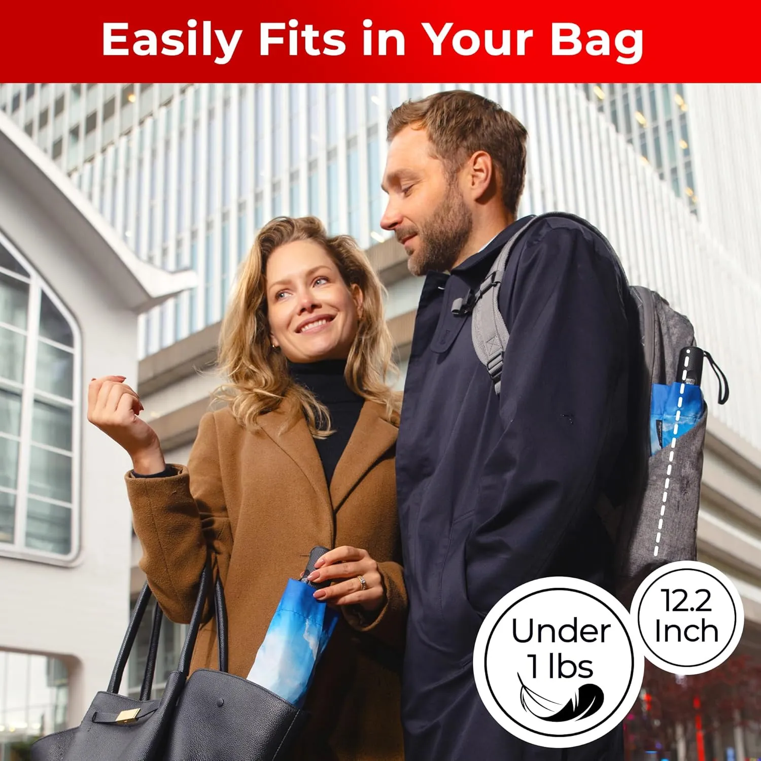TUMELLA Flip-proof Inverted Travel Umbrella, Small Strong but Light Portable and Automatic Reverse Folding Rain Umbrella, Durable Premium Grip, Fits Car & Backpack