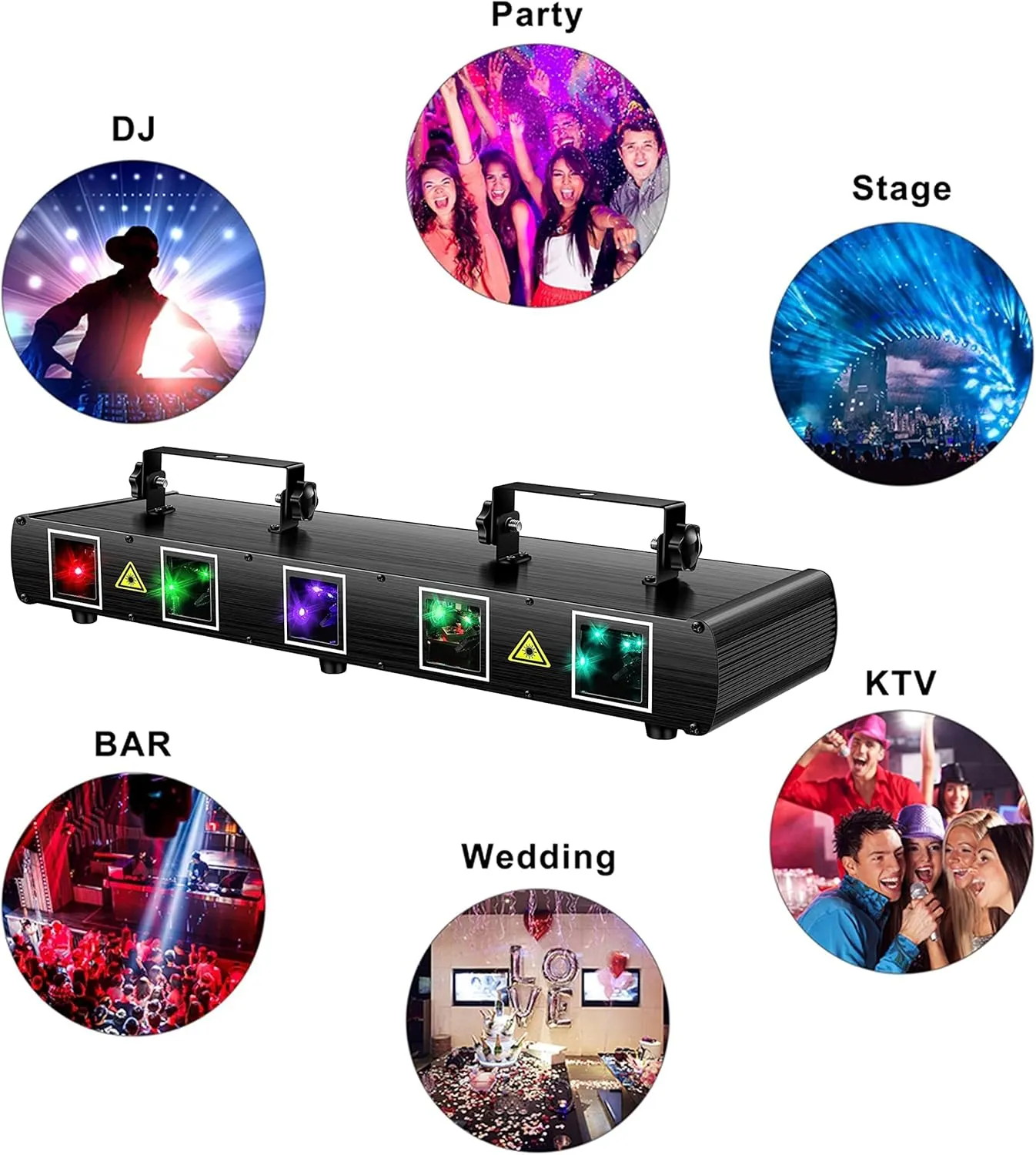 U`King DJ Laser Light, 5 Beam Effect Sound Activated DJ Party Lights RGBYC LED Laser Light Show with DMX Control for Disco Dancing Birthday Bar Stage Lighting
