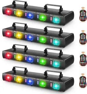U`King Stage Laser Light,5 Beam Effect Sound Activated DJ Party Lights RGBYC LED Projector Party Lights Music Light with Remote Control DMX for Dancing Birthday Bar Pub Stage Lighting(4PCS)