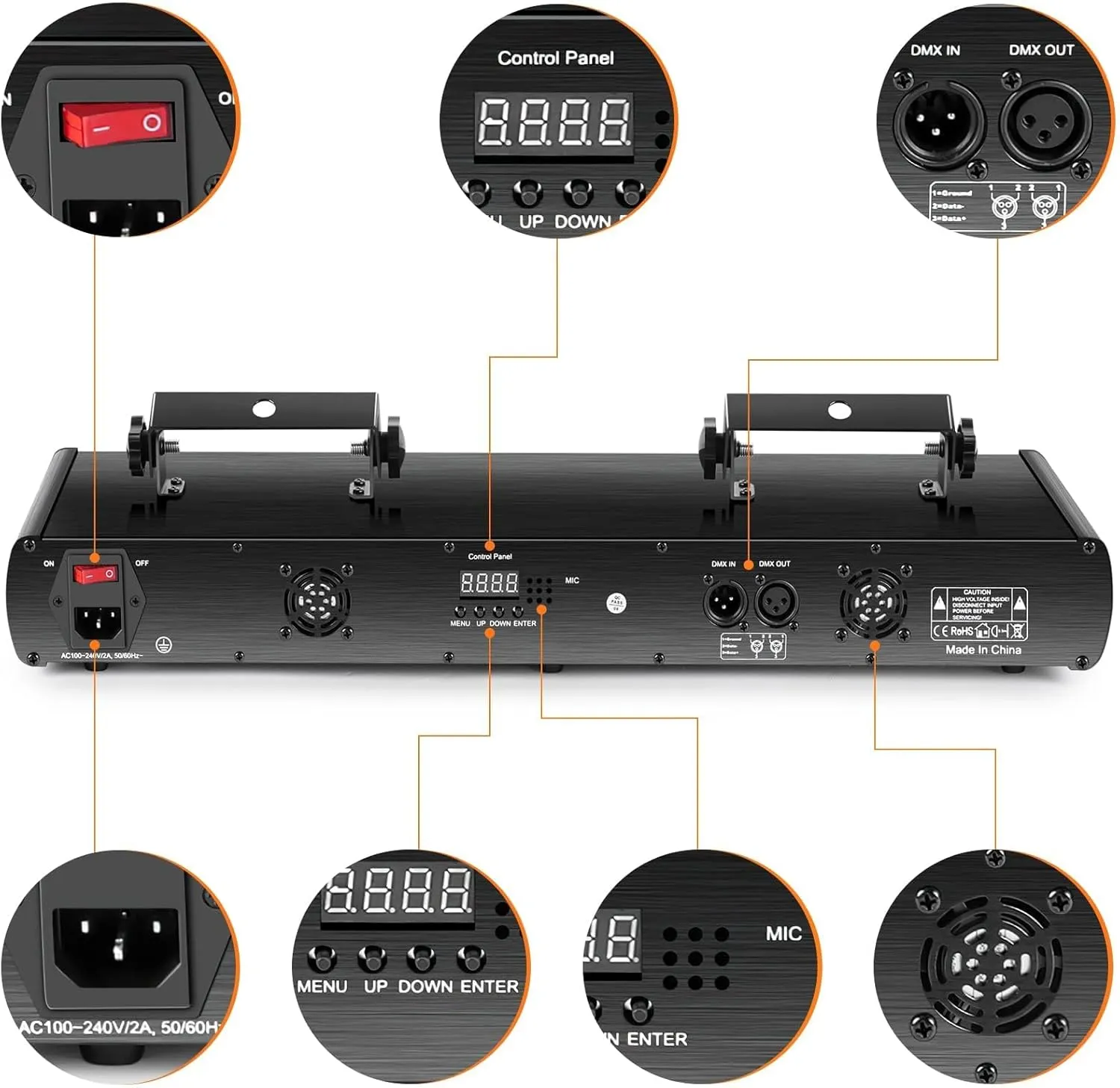 U`King Stage Laser Light,5 Beam Effect Sound Activated DJ Party Lights RGBYC LED Projector Party Lights Music Light with Remote Control DMX for Dancing Birthday Bar Pub Stage Lighting(4PCS)