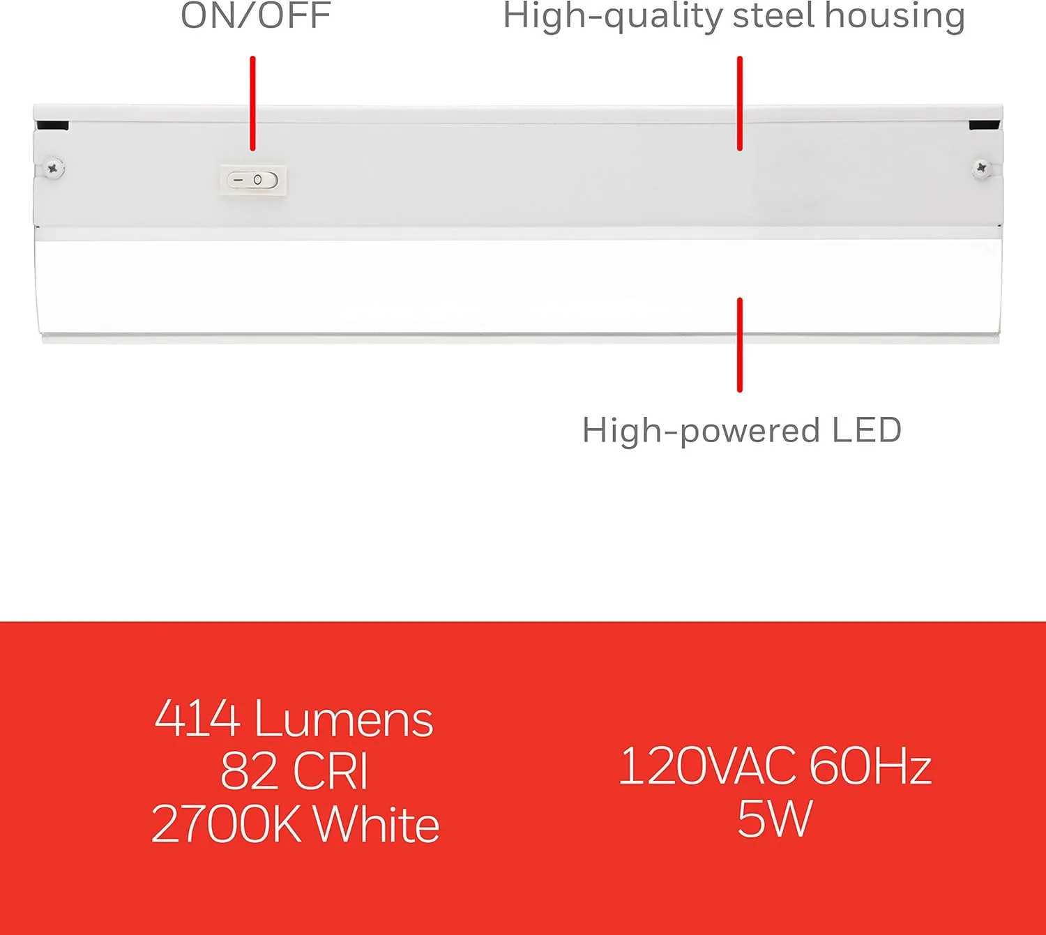 UltraPro 18 inch Hardwired Under Cabinet Lights, On/Off Only, 2700K Warm White, Under Cabinet Lighting, Under Counter Lights for Kitchen 44110
