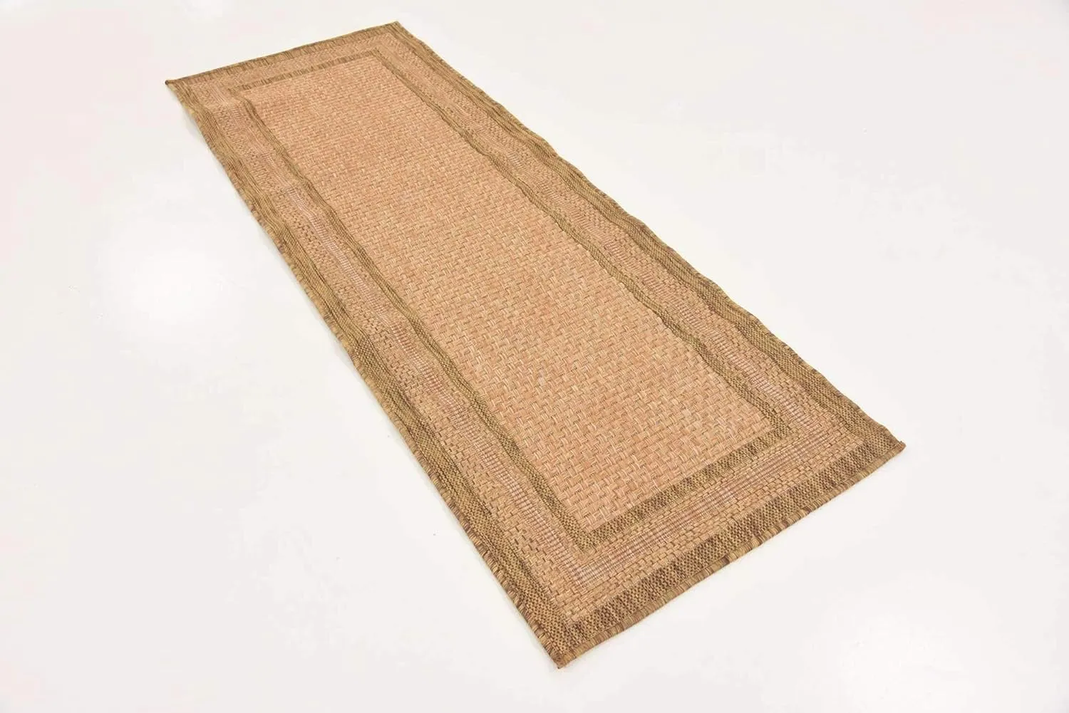 Unique Loom Outdoor Border Collection Area Rug - Multi Border (2' 2" x 6' 1" Runner, Tan/ Light Brown)