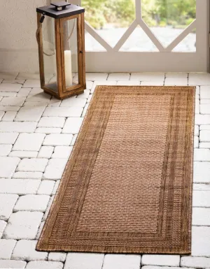 Unique Loom Outdoor Border Collection Area Rug - Multi Border (2' 2" x 6' 1" Runner, Tan/ Light Brown)