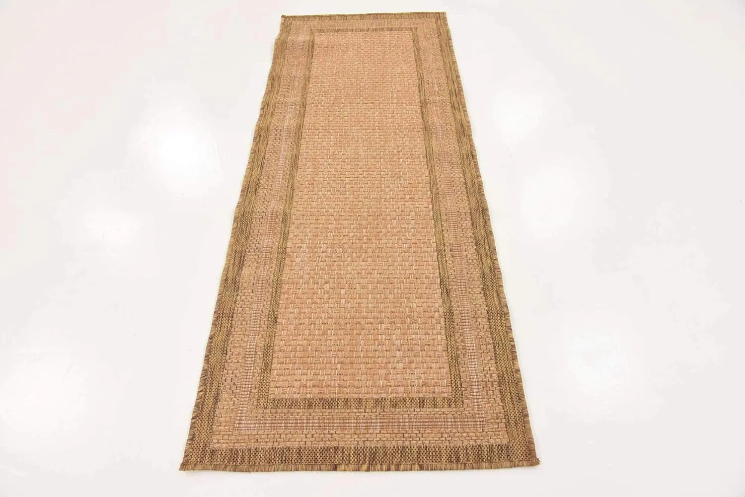 Unique Loom Outdoor Border Collection Area Rug - Multi Border (2' 2" x 6' 1" Runner, Tan/ Light Brown)