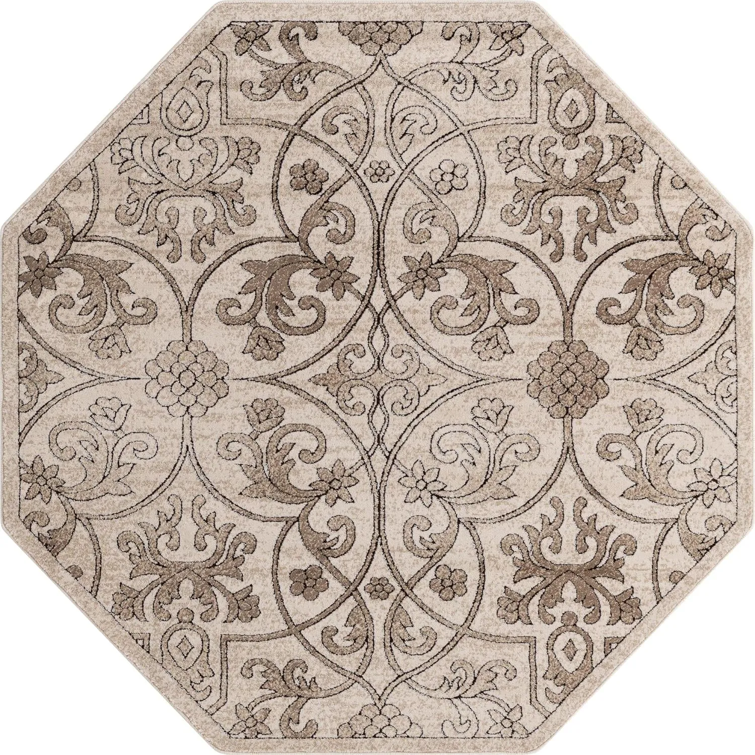 Unique Loom Rushmore Collection Area Rug - Washington (5' 3" Octagon, Dark Beige/ Beige)