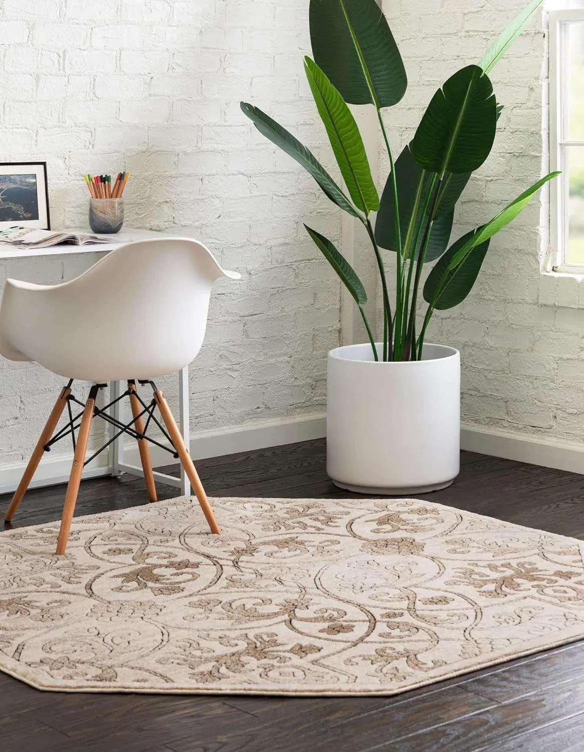 Unique Loom Rushmore Collection Area Rug - Washington (5' 3" Octagon, Dark Beige/ Beige)