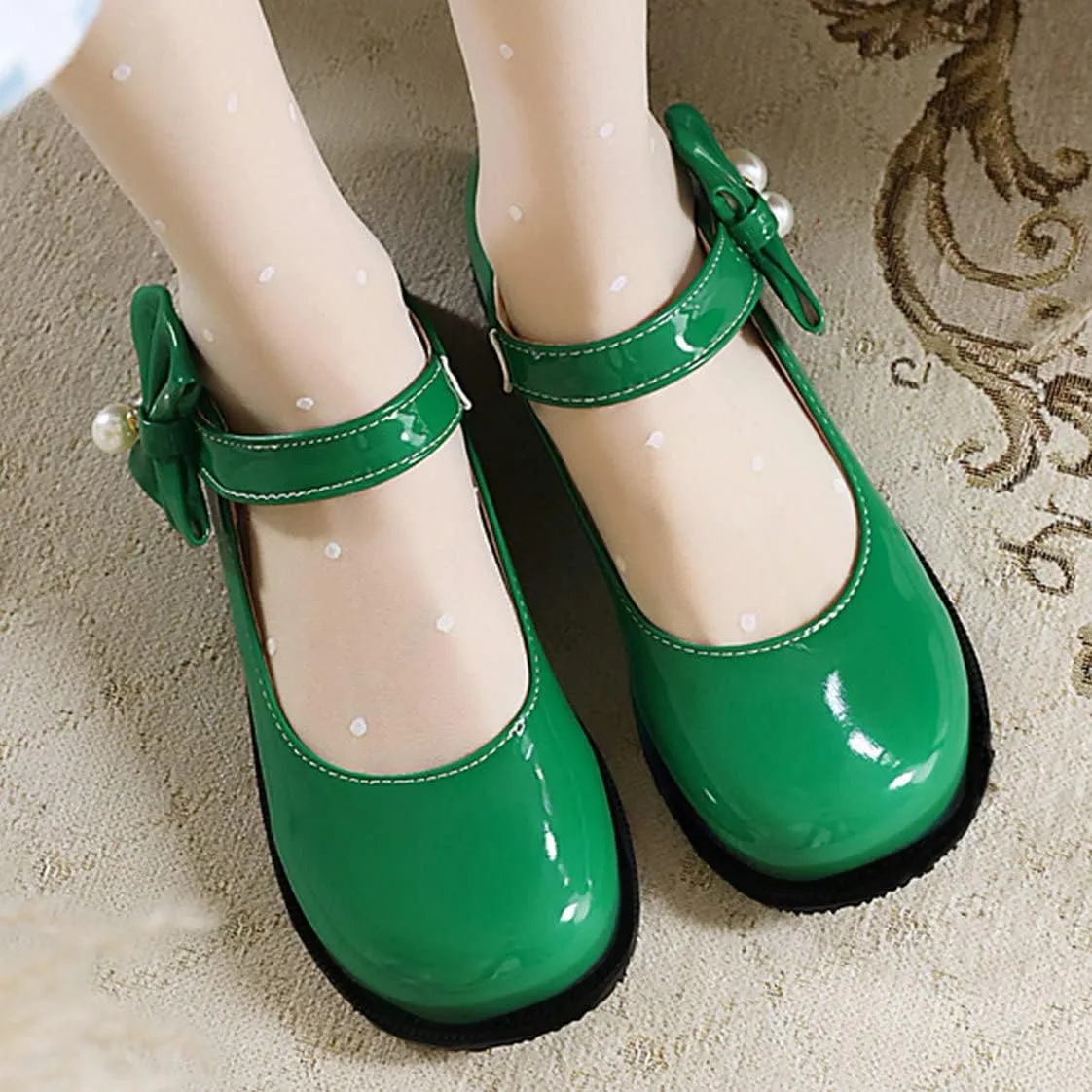 UniqueStride Womens Ballet Mary Janes Flats Patent Leather Platform Low Heels Pumps Round Toe Buckle Strap Cute Shoes