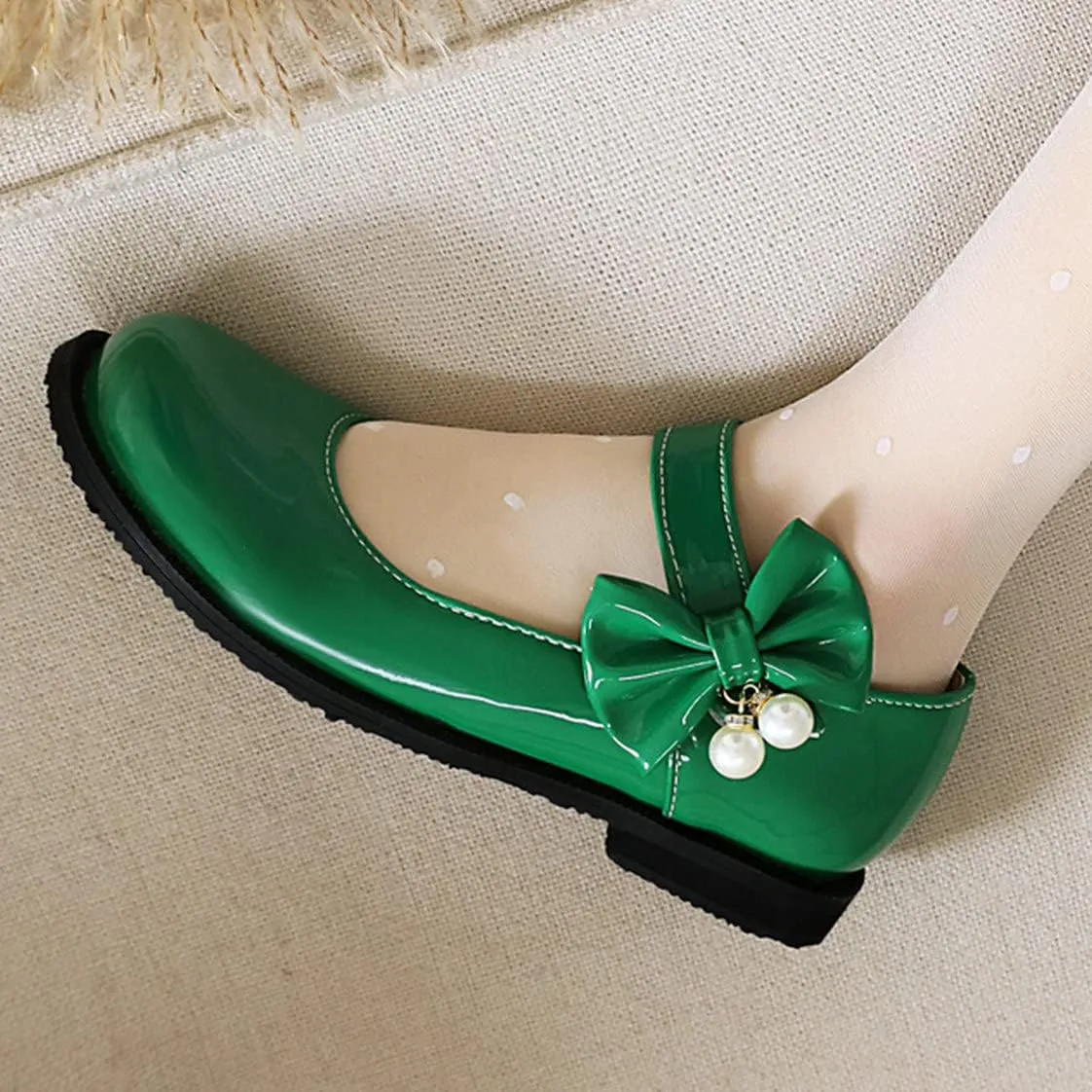UniqueStride Womens Ballet Mary Janes Flats Patent Leather Platform Low Heels Pumps Round Toe Buckle Strap Cute Shoes