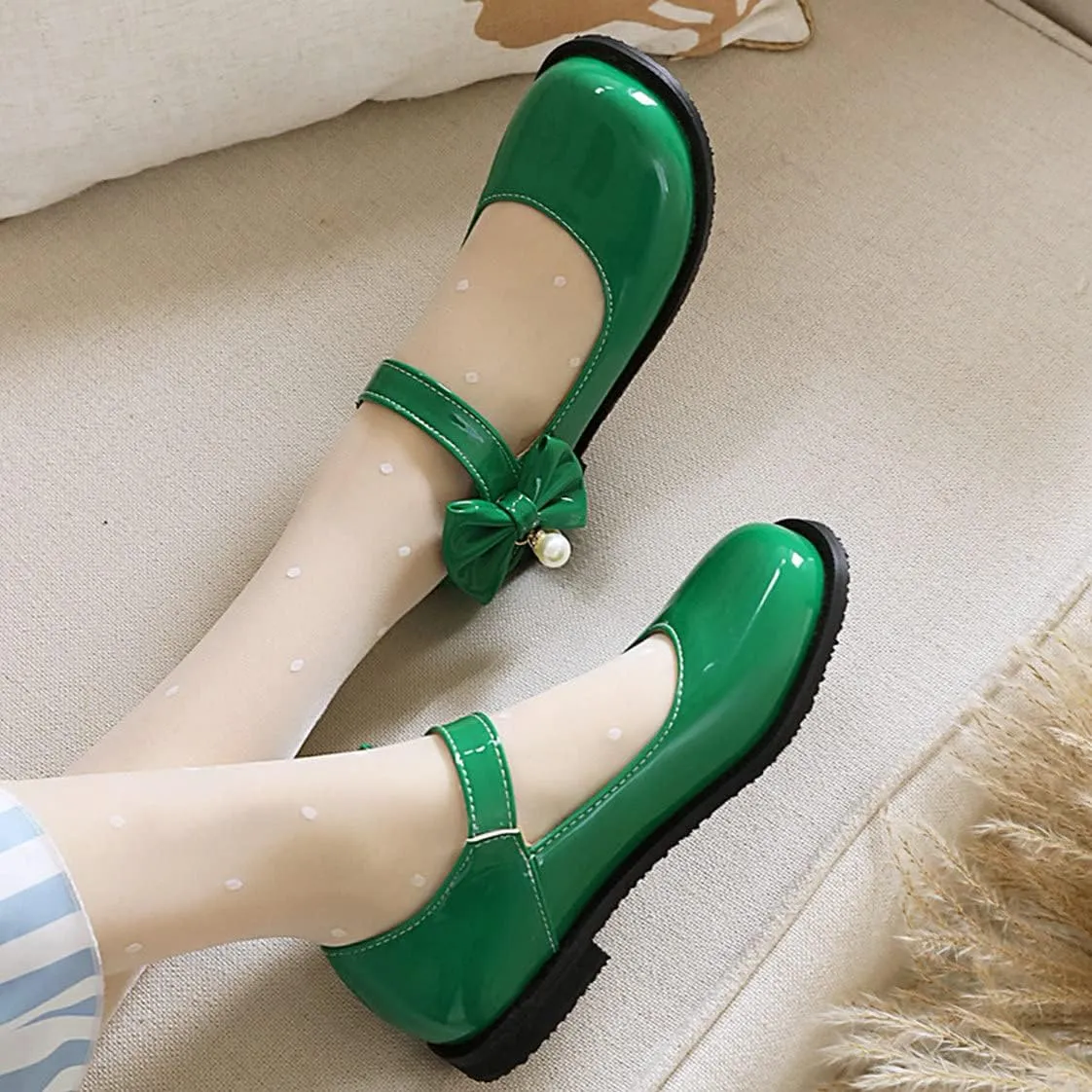 UniqueStride Womens Ballet Mary Janes Flats Patent Leather Platform Low Heels Pumps Round Toe Buckle Strap Cute Shoes