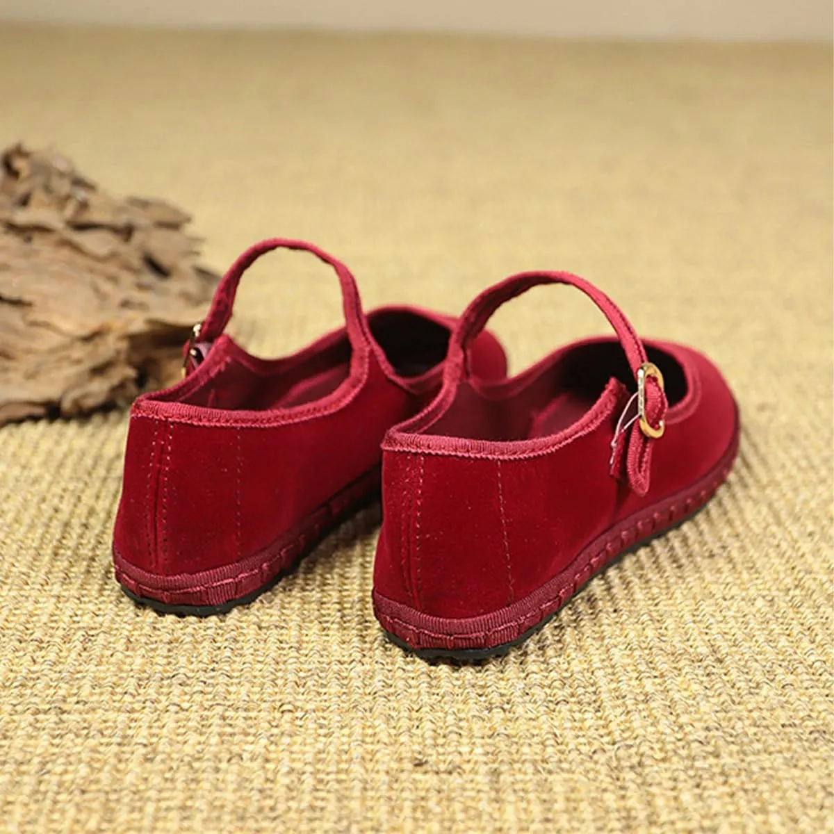 Velvet Mary Janes Women Red Ballet Flats Fall 2024 Y2k Shoes Burgundy Flat Shoes Suede Mary Jane Flats