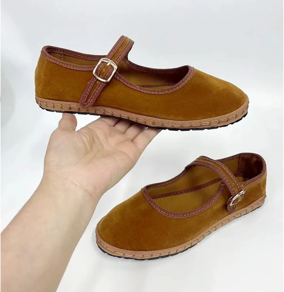 Velvet Mary Janes Women Red Ballet Flats Fall 2024 Y2k Shoes Burgundy Flat Shoes Suede Mary Jane Flats