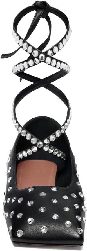 Vertundy Rhinestone Ballet Flats for Women Crystal Ankle Strap Wrap Ballet Flat Square Toe Lace Up Satin Glitter Party Wedding Dress Shoes