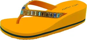 VICT POPU Flip Flops Sandals for Women Bling Rhinestones Jewel High Heel Arch Support Comfortable Soft Cushion Wedge Slip-on Casual Platform Summer Thong Sandals