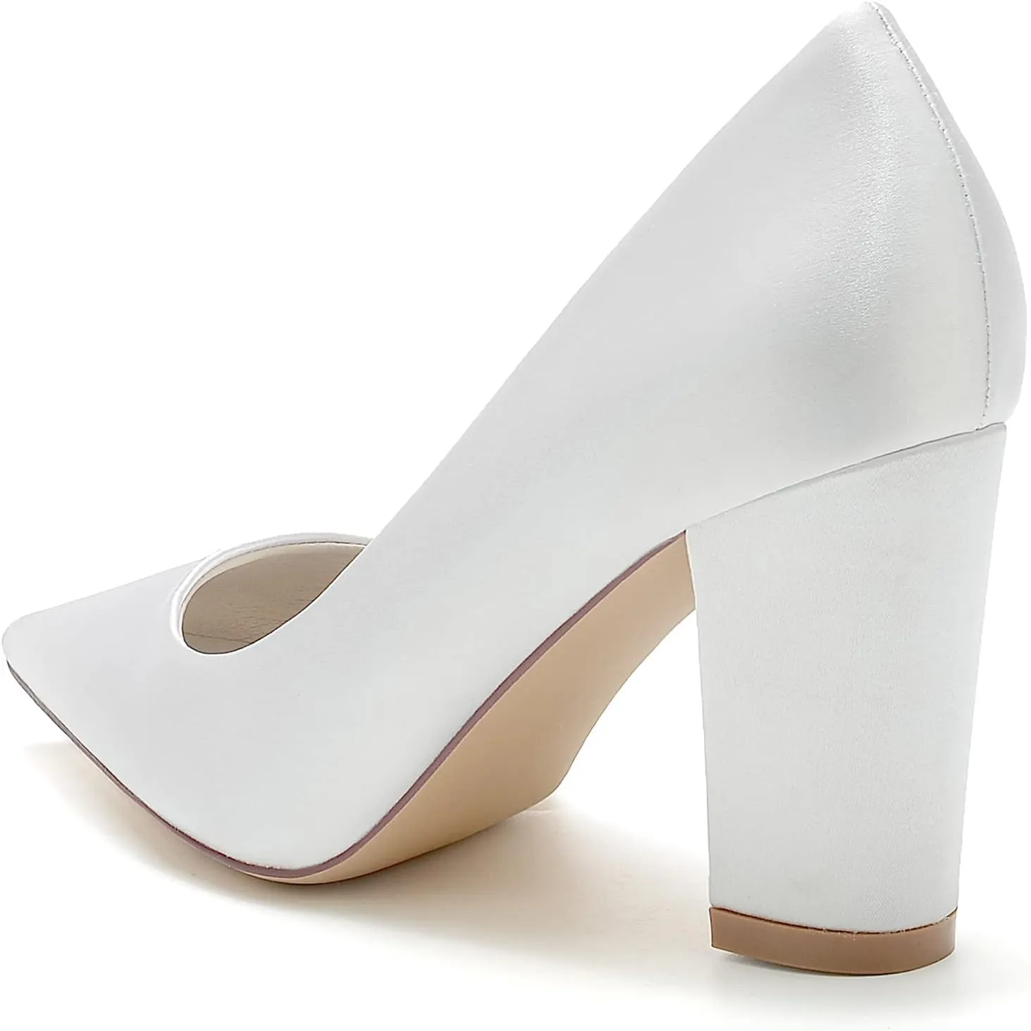 Wdding Shoes for Women Chunky High Heels Satin Bridal Shoes Satin with Embroidery Lace Flower Pointed Toe Slip-on Pump Sandals
