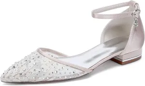 Wedding Shoes Bride Flat Sandals Women's Pointed Toe Dress Flats Bridal Prom Shoes 2.5Cm