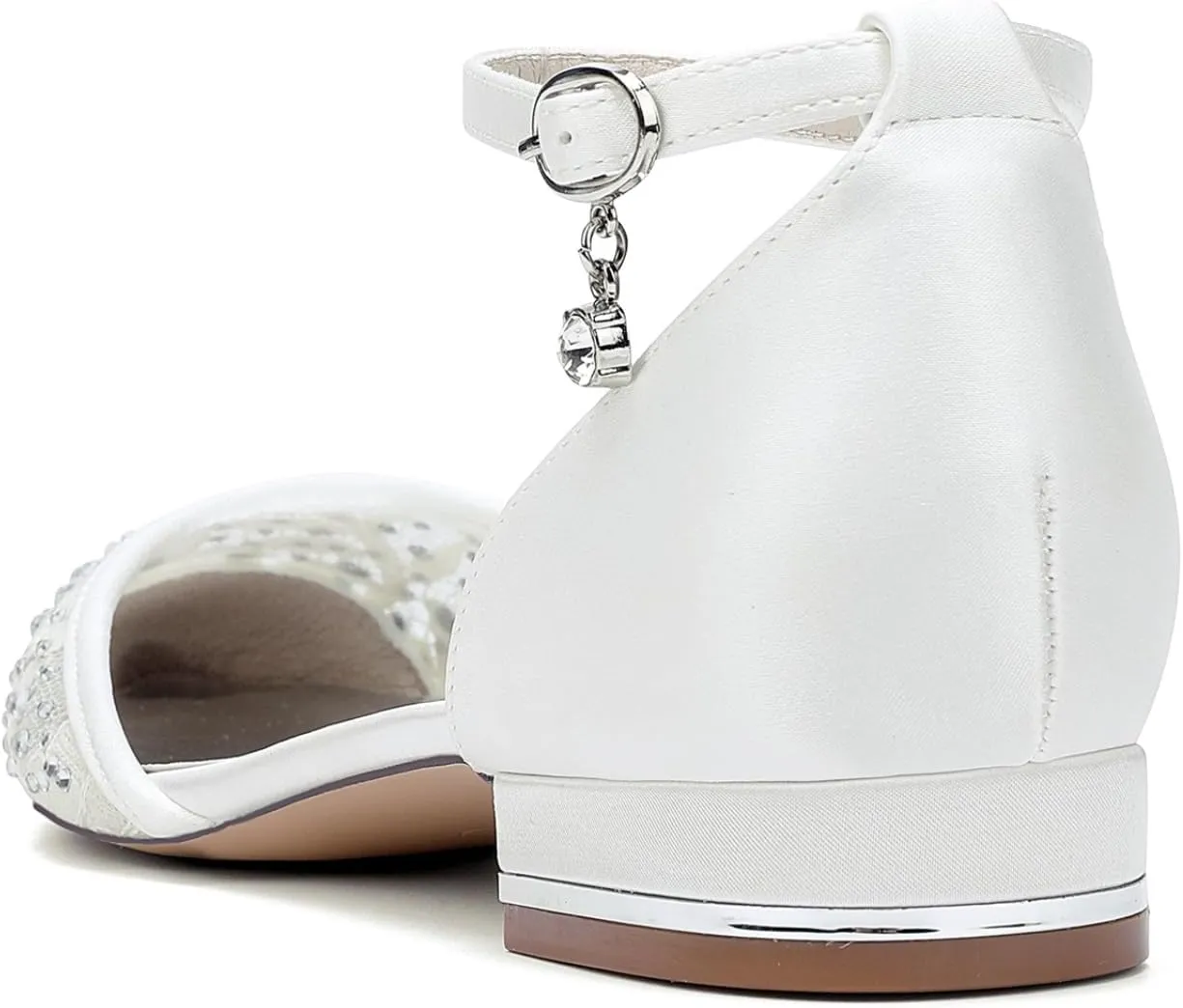 Wedding Shoes Bride Flat Sandals Women's Pointed Toe Dress Flats Bridal Prom Shoes 2.5Cm