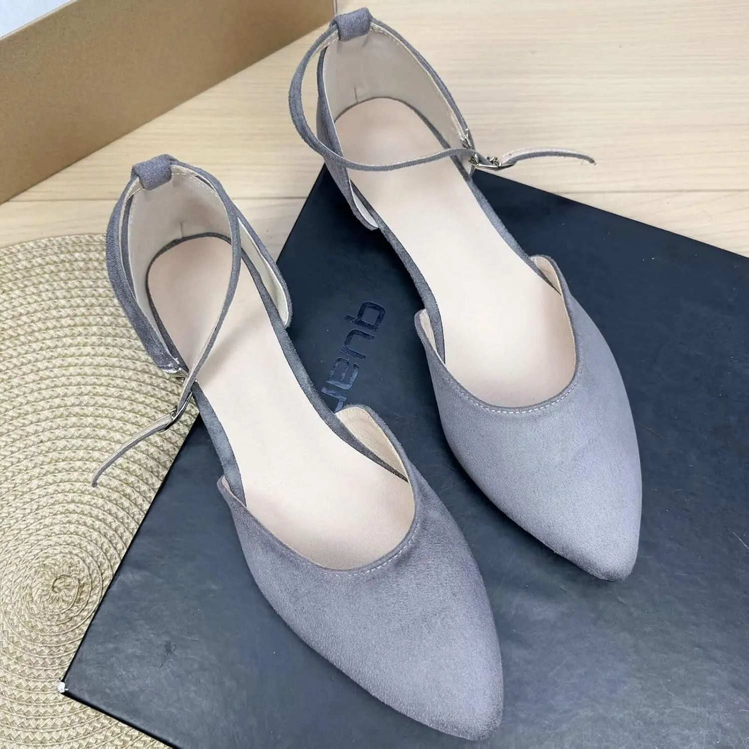 WENJIAZHIZHI Women Pointy Toe Ankle Buckle Flat Sandals Candy Color Comfortable Wedding Dressy Flats Shoes Big Size