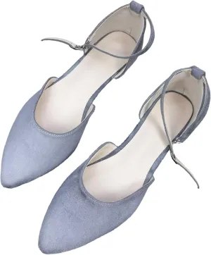 WENJIAZHIZHI Women Pointy Toe Ankle Buckle Flat Sandals Candy Color Comfortable Wedding Dressy Flats Shoes Big Size