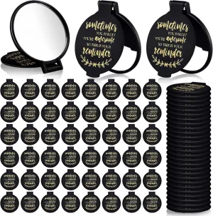 Weysat 48 Pcs Small Compact Mirrors Bulk Gifts for Women 2.8 in Black Inspirational Mini Pocket Purse Mirror Portable Folding Round Handheld Makeup Graduation Appreciation Gift for Coworker Employee