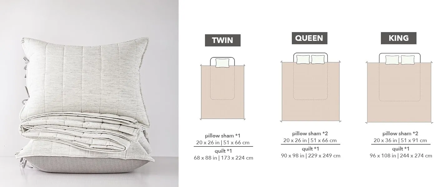 White Twin Quilt， Cotton Linen Twin Quilt Bedding Set，2-Pieces Quilted with Grey Gingham Coverlet Light Weight Bedding comforters with 1 Pillow Sham