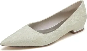 Women Ballet Flats Prom Evening Bridal Party Dress Shoes Lace Flat Wedding Shoes Pointed Toe Slip on