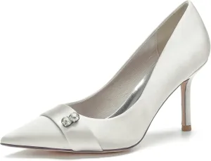 Women Pointed Toe Pumps Shoes Heel Wedding Bridal Shoes for Dress Party Rhinestone Shoes