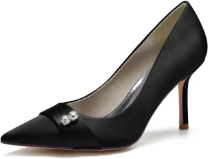 Women Pointed Toe Pumps Shoes Heel Wedding Bridal Shoes for Dress Party Rhinestone Shoes
