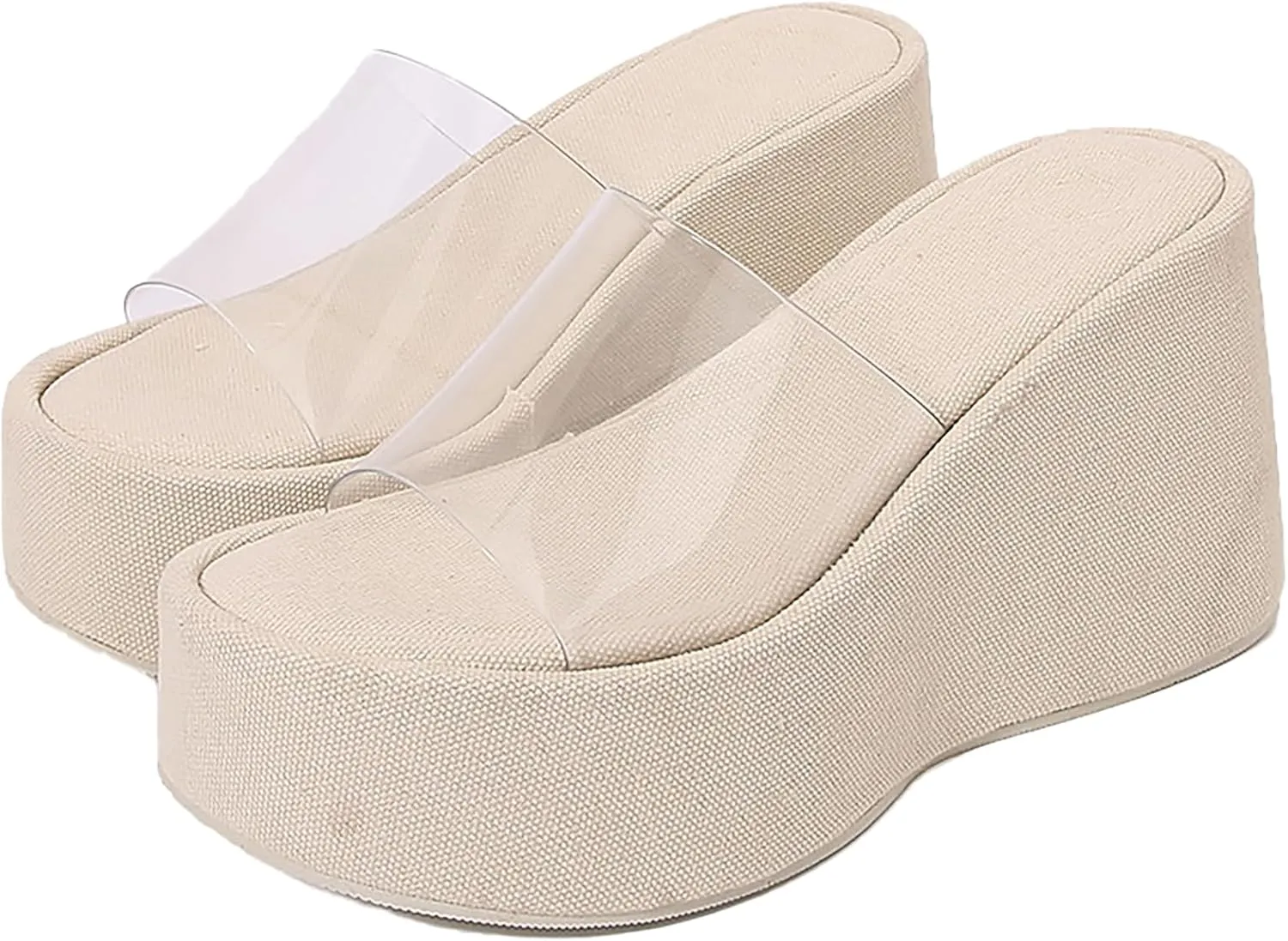 Women'S Clear Strap Platform Wedges Slide Sandals Fashion Round Toe Open Slip-On Comfortable High Heel Platform Dressy Slippers Summer Party Dance Casual Beach Walking Slippers