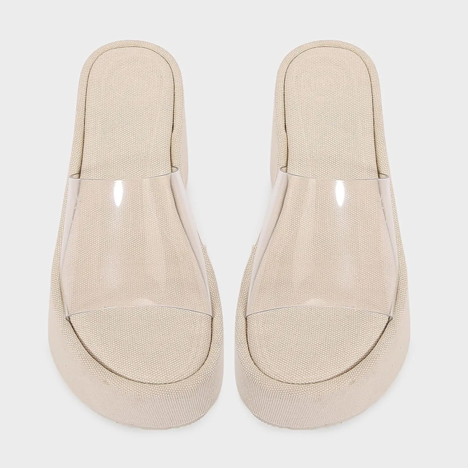 Women'S Clear Strap Platform Wedges Slide Sandals Fashion Round Toe Open Slip-On Comfortable High Heel Platform Dressy Slippers Summer Party Dance Casual Beach Walking Slippers