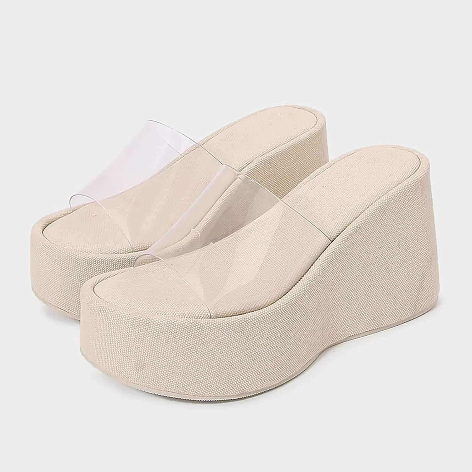 Women'S Clear Strap Platform Wedges Slide Sandals Fashion Round Toe Open Slip-On Comfortable High Heel Platform Dressy Slippers Summer Party Dance Casual Beach Walking Slippers