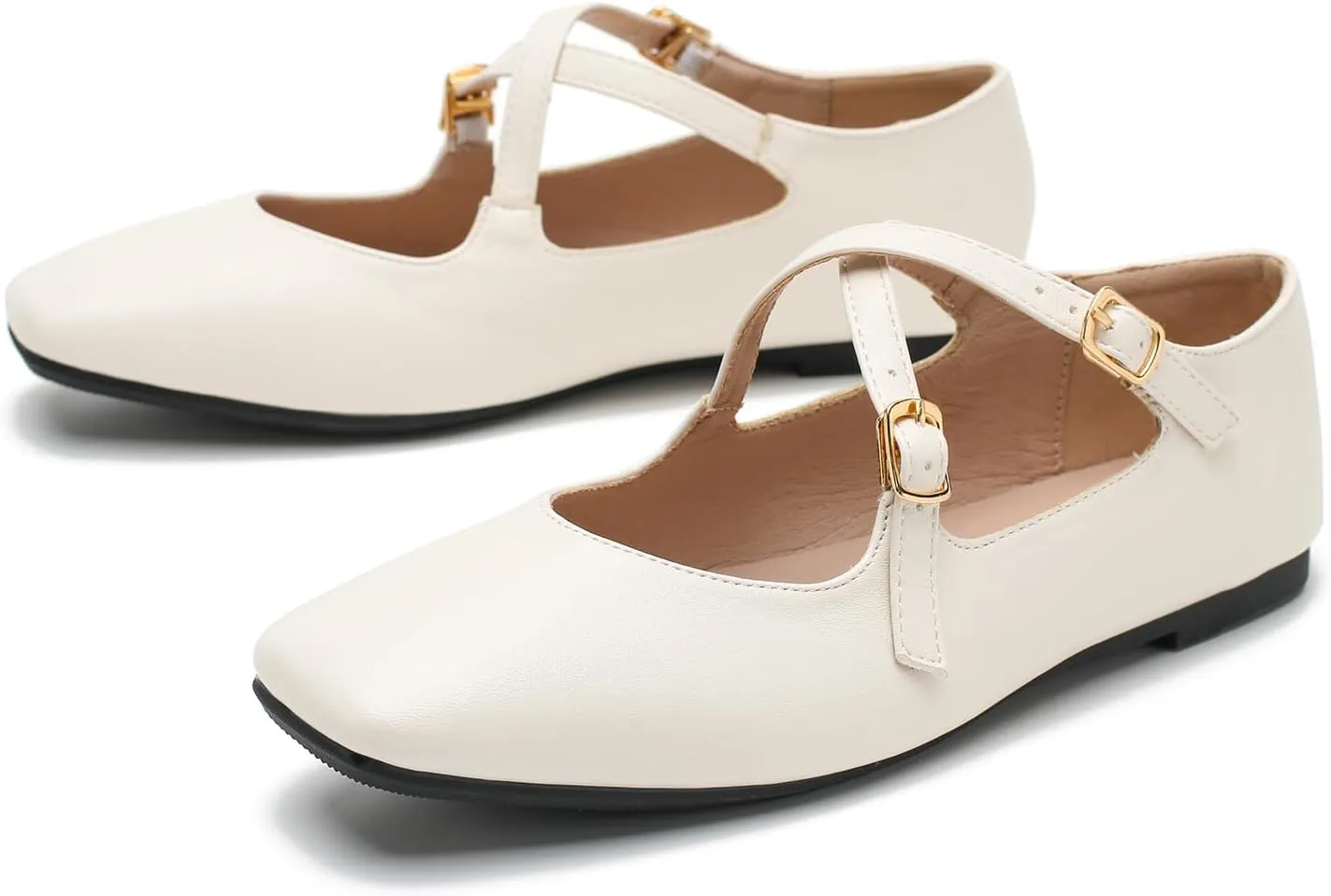 Women's Cross Strap Ballet Flats Square Toe Casual Retro Mary Jane Lolita Dress Shoes
