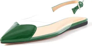 Women's Fashion Pointed Toe Heart Transparent PVC Slingback Flat Shoes Comfort Slip On Cap Toe Clear Ballet Flats Work Wedding Dress Flat Shoes for Women