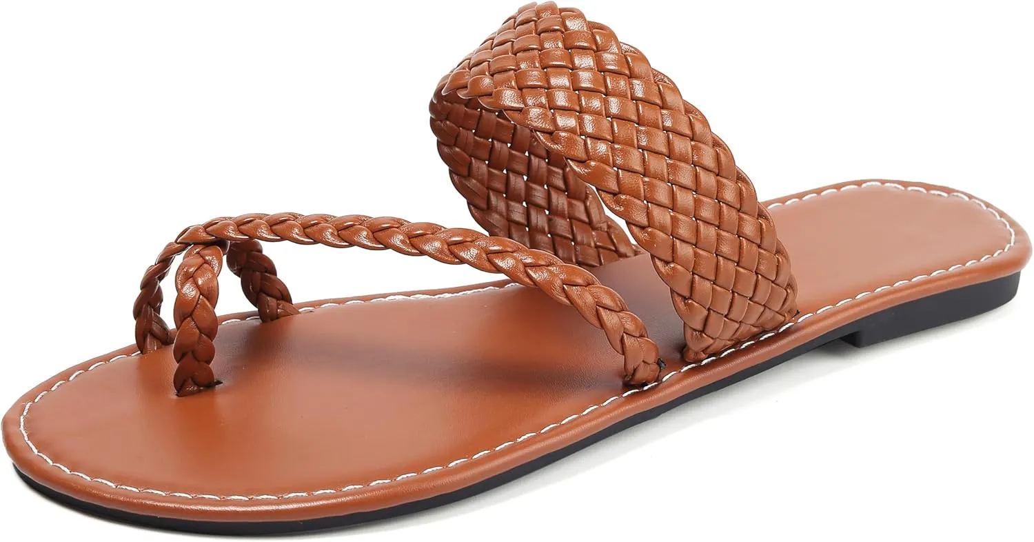 Women's Flat Sandals Casual Summer Sandals Dress Fashion Round Open Flip Flop Thong Sandals
